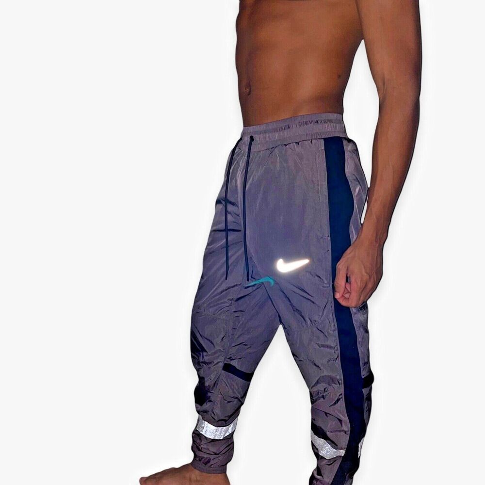 Nike Vintage Rare Running Nylon Soccer Pants Trackies Glanz Silver Black Medium